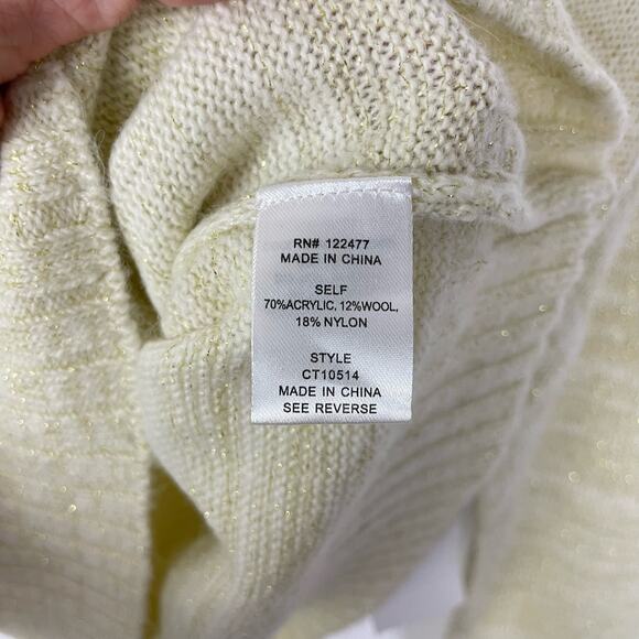 NSR | NWT Napean Sea Rd Ivory & Gold Metallic Threading Mock Neck Knit Sweater - Picture 11 of 12